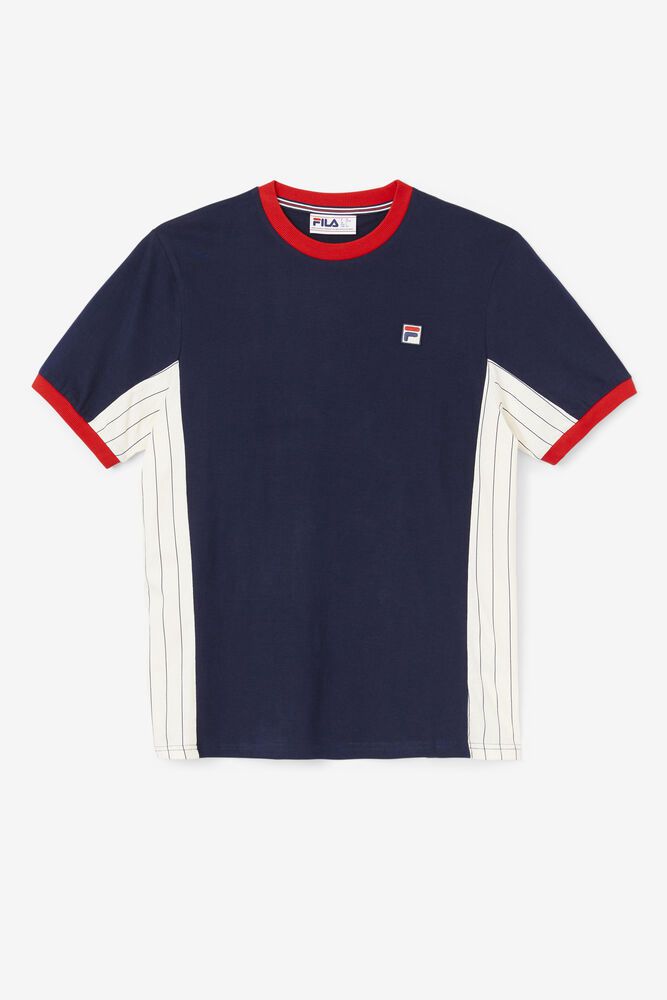 Fila T-Shirt Warner Mens Navy - India SZK-381294